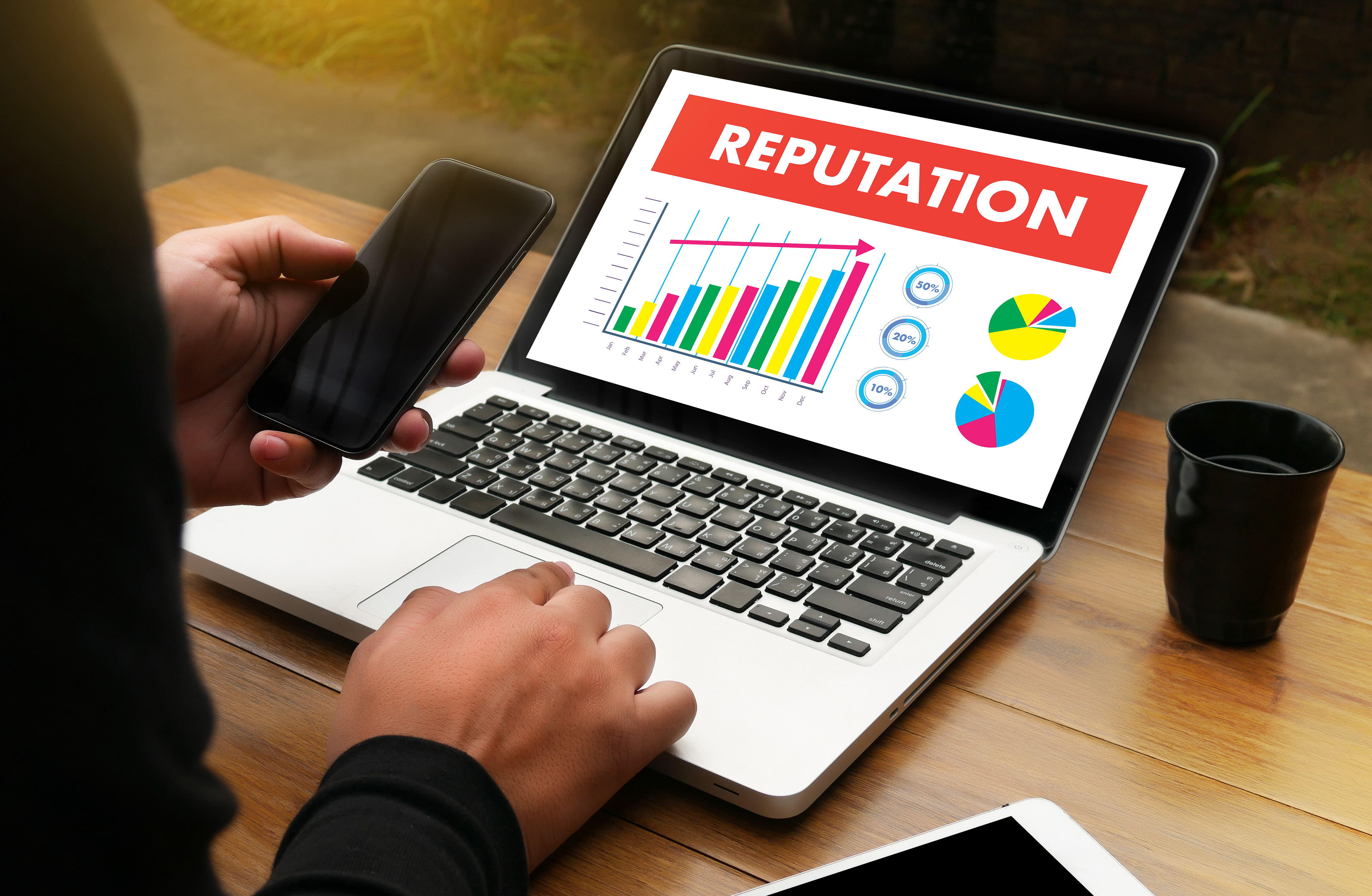 image of laptop screen displaying a graph of reputation growing.